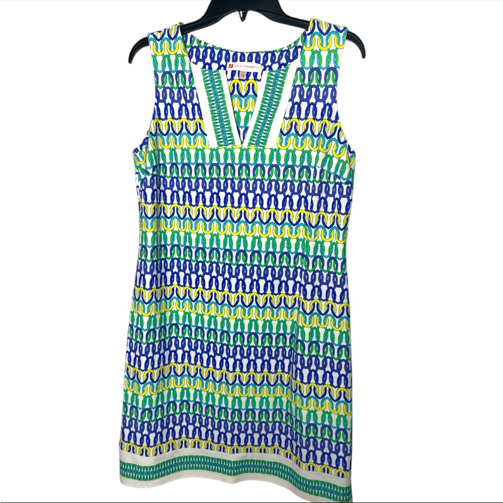 Jude Connally Women’s Sleeveless Geo Print Shift Dress Size M Resortwear Coastal